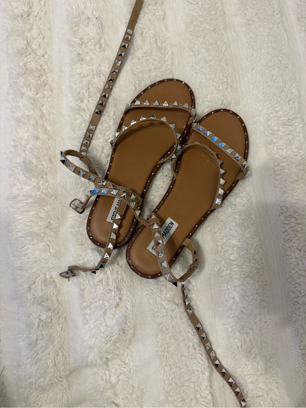 Steve Madden Brown Studded Ankle-Strap Sandals
